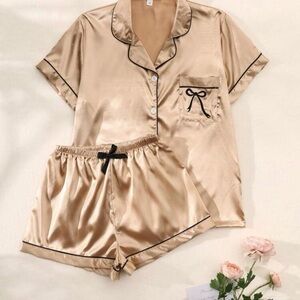 Women's Satin Pajama Set - Gold Size 12 XL
